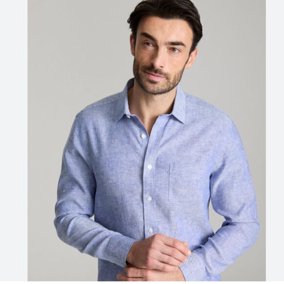 UNTUCKit Vin Santo 100% Linen Shirt Men's Large Blue Long Sleeve Button Up - Picture 1 of 6